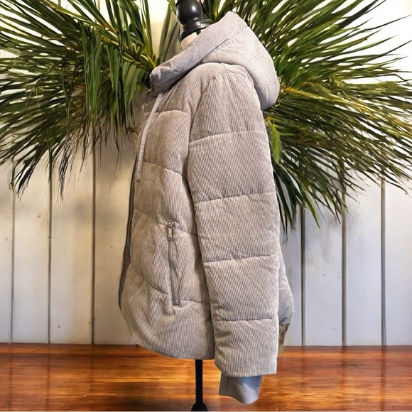 SAM EDELMAN Quilted Corduroy Hooded Puffer Jacket - XL - Picture 2 of 16